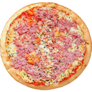 Sabores: Queijo e Presunto - Pizza Maracanã 50cm/ 16 fatias (Ingredientes: Molho, Muçarela, Orégano, Presunto, Tomate)