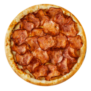 Sabores: Lombo Canadense - Pizza Maracanã 50cm/ 16 fatias (Ingredientes: Lombo, Molho, Muçarela, Orégano, Tomate)