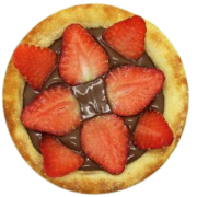 Esfihas DOCE: ESfiha Chocolate com Morango - Esfihas Artesanais, Delícias Árabes (Ingredientes: Chocolate, Morango)
