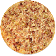 Tradicionais: Bacon - Pizza Família (Ingredientes: Azeitona, Bacon, Molho de Tomate, Mussarela, Orégano)