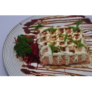 Temakis: Temaki maçaricado sheik shimeji - Temaki Maçaricado (Ingredientes: Arroz, Cebolinha, Cream Cheese, Gergelim, Molho Teriyaki, Salmão Fresco)