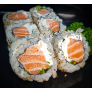 Uramaki: Salmão 08 Peças - Enrolado de Alga, Arroz, Salmão, Cheese, Cebolinha e Gergelim