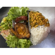 Churrascos: 307-Misto P/1Pessoa(01 Bisteca e 01 Toscana) - Churrasco (Ingredientes: Arroz, Feijão, Salada de Maionese, Vinagrete)
