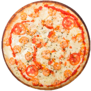 Pizzas Especiais: Camarão - Pizza Família (Ingredientes: Azeitona, Camarão, Molho de Tomate, Mussarela, Orégano)