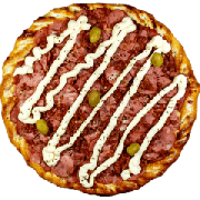 Tradicionais: Calabresa com Catupiry - Pizza Família (Ingredientes: Azeitona, Calabresa, Catupiry, Molho de Tomate, Mussarela, Orégano)