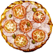 Tradicionais: Lombinho Canadense - Pizza Família (Ingredientes: Azeitona, Lombinho, Molho de Tomate, Mussarela, Orégano)