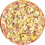 Tradicionais: Americana - Pizza Família (Ingredientes: Azeitona, Bacon, Molho de Tomate, Mussarela, Orégano, Ovos)