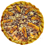 Pizzas Especiais: Sertaneja com Banana da Terra - Pizza Família (Ingredientes: Banana da Terra, Cebola, Charque, Molho de Tomate, Mussarela, Orégano)