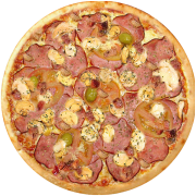 Tradicionais: Grega - Pizza Família (Ingredientes: Azeitona, Cebola, Lombinho, Molho de Tomate, Mussarela, Orégano, Palmito)