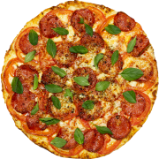 Tradicionais: Italiana - Pizza Família (Ingredientes: Azeitona, Bacon, Manjericão, Molho de Tomate, Mussarela, Orégano, Presunto, Tomate)