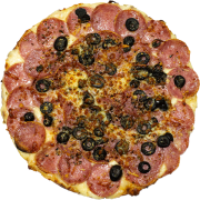 Tradicionais: Moda da Casa - Pizza Família (Ingredientes: Azeitona, Cebola, Ervilha, Milho, Molho de Tomate, Mussarela, Orégano, Pimenta Calabresa)