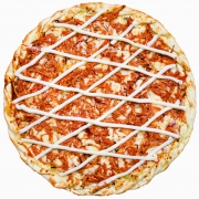 Salgadas: Frango com Requeijão - Pizza Família (Ingredientes: Frango Desfiado, Molho, Mussarela, Orégano, Requeijão)