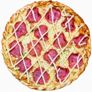 Salgadas: Lombo Canadense com Requeijão - Pizza Família (Ingredientes: Lombo Canadense, Molho, Mussarela, Orégano, Requeijão)