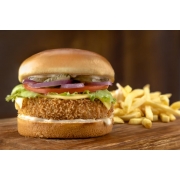Aprisco Premium: Aprisco Chicken Bacon - Aprisco Premium (Ingredientes: alface, bacon, cebola, cheddar, Filé de frango empanado, pao, tomate)