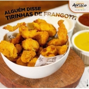 Porções: tirinhas de frango - Pequena (Ingredientes: Frango em tiras empanadas)