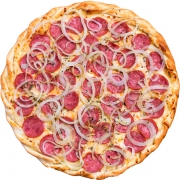 Salgadas: Calabresa com Cebola - Pizza Família (Ingredientes: Calabresa, Cebola, Molho, Mussarela, Orégano)