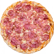 Salgadas: Mineira (bacon, calabresa e presunto) - Pizza Família (Ingredientes: Bacon, Calabresa, Molho, Mussarela, Orégano, Presunto)