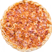 Salgadas: Frango com Bacon - Pizza Família (Ingredientes: Bacon, Molho, Mussarela, Orégano)