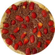 Doces: Campos do Jordão - Pizza Individual (brotinho) (Ingredientes: Chocolate ao Leite, Morango, Chocolate Granulado, Molho de Morangos Frescos)