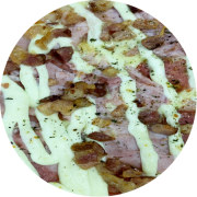 Tradicionais: Francesa - Pizza Grande (Ingredientes: Bacon, Calabresa, Catupiry, Mussarela, Orégano, Presunto)