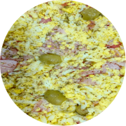 Tradicionais: Portuguesa - Pizza Grande (Ingredientes: Azeitona, Calabresa, Cebola, Mussarela, Orégano, Ovo, Pimentão, Presunto)