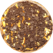 Doces: Negresco - Pizza Individual (Ingredientes: Creme de chocolate meio amargo, Chocolate Branco, Biscoito negresco triturado)