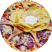 Salgadas: 37-Quatro Queijos - Guirlanda Média (Ingredientes: Catupiry, Molho de Tomate, Mussarela, Orégano, Parmesão, Provolone)