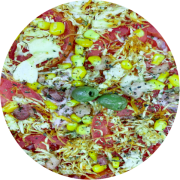 Super Especiais: Á Moda - Pizza Grande (Ingredientes: Bacon, Calabresa, Frango, Milho, Mussarela, Orégano, Presunto, Tomate)