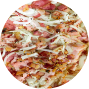 Tradicionais: Baiana - Pizza Grande (Ingredientes: Bacon, Calabresa, Cebola, Mussarela, Orégano, Pimenta Calabresa, Presunto)