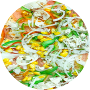 Tradicionais: Vegetarium - Pizza Grande (Ingredientes: Cebola, Milho, Mussarela, Orégano, Pimentão, Tomate)