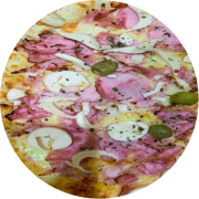Tradicionais: Cubana - Pizza Grande (Ingredientes: Azeitona, Mussarela, Orégano, Palmito, Presunto)