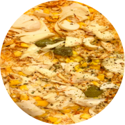 Tradicionais: Goiana - Pizza Grande (Ingredientes: Azeitona, Frango, Milho, Mussarela, Orégano, Palmito)