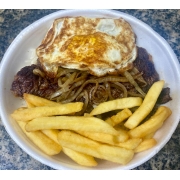 Marmitex Sábado: Contra file (ovo) - Marmitex Sábado (Ingredientes: Arroz., Cebola, Feijão., Ovo frito)