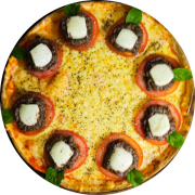 Especiais: La Spezia - Pizza Individual (Ingredientes: Molho pesto de azeitonas pretas, Molho Pomodoro, Mozzarella de Búfalla, Mussarela, Tomate em Rodelas)