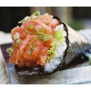 Temakis: TEMAKI SALMÃO CRU BATIDO - Temaki Tradicional (Ingredientes: Cebolinha, Cream Cheese, Gergelim Moído, Salmão Cru)