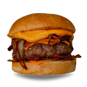 Hambúrguer: DETONADOR 140g - Hambúrguer (Ingredientes: 2 Fatias Queijo Cheddar, Bacon, Cebola ao Shoyu, hamburguer costela140g, molho Americano, Pao Brioche)