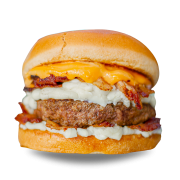 Hambúrguer: CATUPIRY 140g - Hambúrguer (Ingredientes: Bacon, Catupiry Creme, Cebola ao Shoyu, hamburguer costela140g, molho Americano, Pao Brioche)