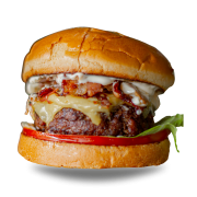Hambúrguer: TASTY BACON 140g - Hambúrguer (Ingredientes: 2 Queijos, Alface, Bacon, Cebola Roxa, hamburguer costela140g, Molho Tasty, Pao Brioche, Tomate)