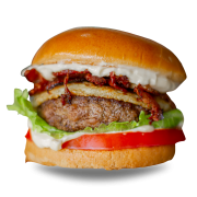 Hambúrguer: PARMESAO SUPREME 140g - Hambúrguer (Ingredientes: Alface, Bacon, Disco crocante de parmesao, hamburguer costela140g, Tomate)