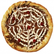 Doces: Casadinho - Pizza Broto (Ingredientes: Ganache de Chocolate Branco, Ganache de Chocolate Meio Amargo, Raspas de Chocolate)