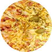 Especiais: Americana - Pizza Grande (Ingredientes: Azeitona, Bacon, Cebola, Mussarela, Orégano, Ovo)
