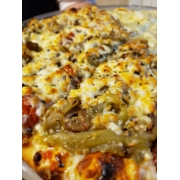 Light: 47 - Melanzana (Berinjela) - Pizza Grande (Ingredientes: Azeitona Preta Fatiada, Berinjela, Molho de Tomate, Mussarela, Parmesão)