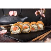 makimono Hot: Makimono Hot Filadélfia (12 Peças) - Arroz, Salmão, Cream Cheese e Cebolinha Enrolados na Alga, Empanado e Frito