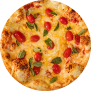 Tradicionais: Margherita - Pizza Individual (Ingredientes: Manjericão, Molho da Casa Com Tomates Pelados, Muçarela, Parmesão, Tomate Cereja)