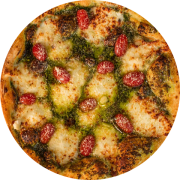 Tradicionais: Pesto - Pizza Individual (Ingredientes: Muçarela de Búfala, Parmesão, Pesto de Manjericão da Casa, Tomate Cereja)