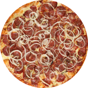 Clássicas: Calabresa - Pizza Média 35cm (Ingredientes: Azeitona, Calabresa, Cebola, Molho, Mozzarella, Orégano)