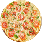 Gourmet: Napolitana - Pizza Pequena 25cm (Ingredientes: Mozzarella, Tomate em Rodelas Salpicada com Queijo Grana Padano e Manjericão)