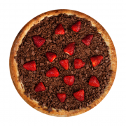 Doces: Broto de Morango - Pizza Broto (Ingredientes: Chocolate ao Leite, Chocolate Granulado, Massa Artesanal, Morango, Muçarela)
