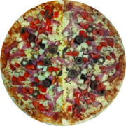 Especiais: Romana - Pizza Pequena 25cm (Ingredientes: Azeitona, Champignon, Mozzarella, Orégano, Palmito, Presunto, Tomate Picado)