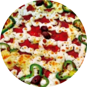 Premium: Pepperoni Premium - Pizza Grande 35cm (Ingredientes: Azeitona Preta, Catupiry, Molho de tomate caseiro, Mussarela, Orégano, Pepperoni, Pimentão)